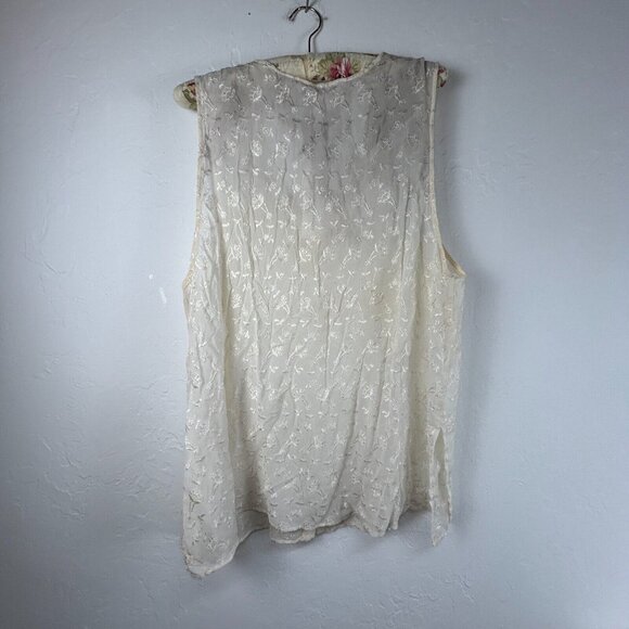 Christy Allen Womens Top Large Ivory Blouse Sleeveless Embroidered Floral NWT - Picture 2 of 10